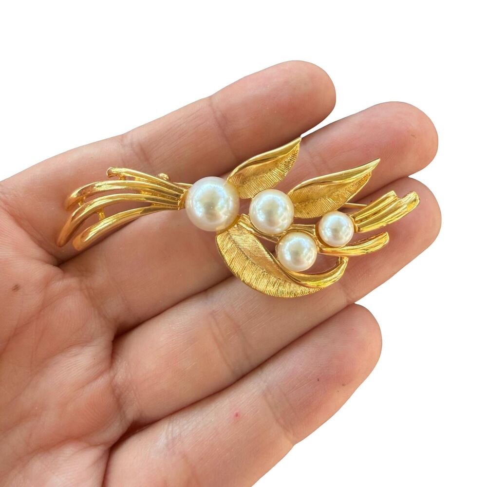 Vintage Napier Leaf Brooch with Pearls Pin